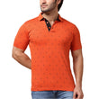 Men's Casual Cotton Printed Polo Neck Half Sleeve T-Shirt (Rust)
