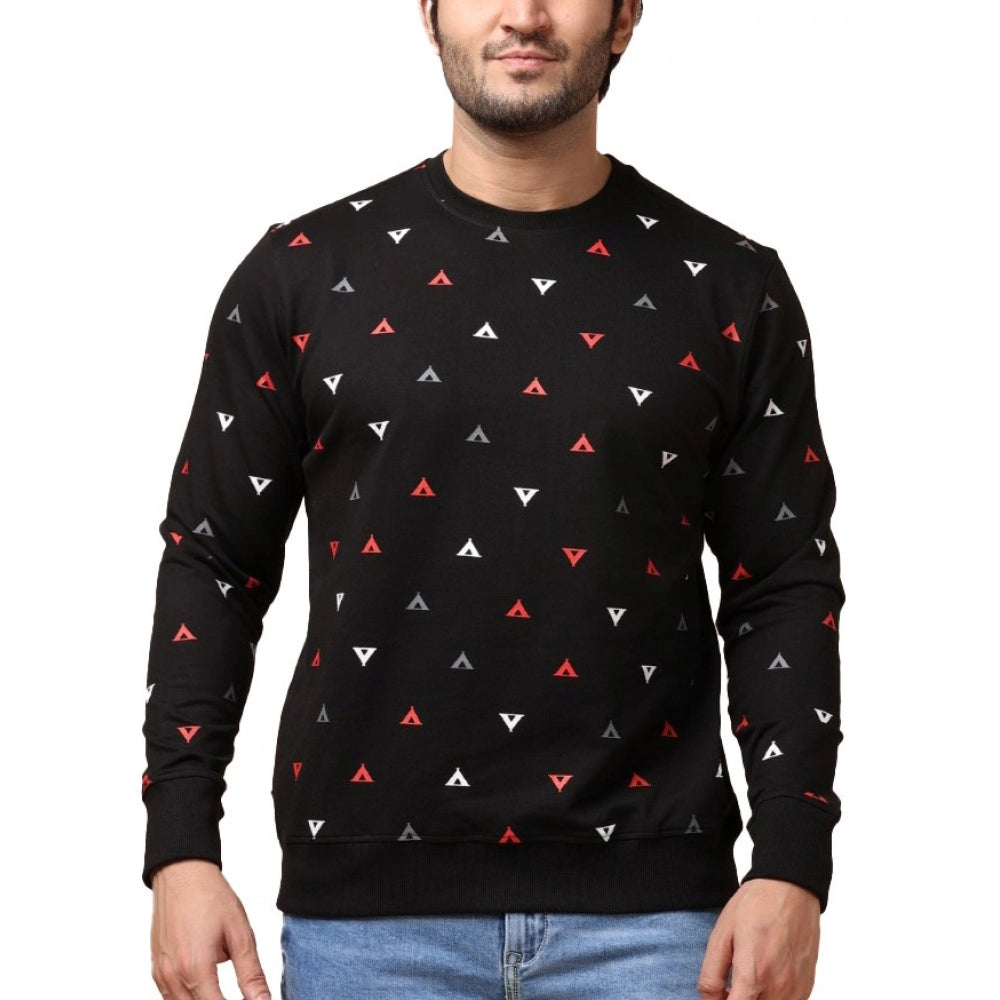Men's Casual Cotton Printed Round Neck Full Sleeve Sweat T-Shirt (Black)