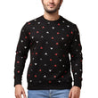 Men's Casual Cotton Printed Round Neck Full Sleeve Sweat T-Shirt (Black)