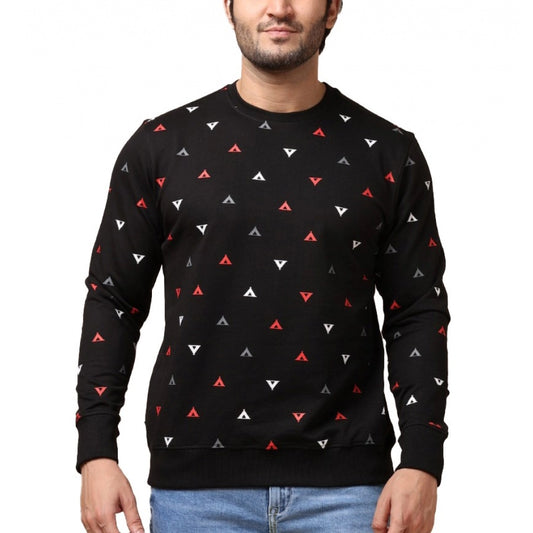 Men's Casual Cotton Printed Round Neck Full Sleeve Sweat T-Shirt (Black)