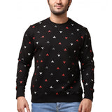 Men's Casual Cotton Printed Round Neck Full Sleeve Sweat T-Shirt (Black)