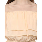 Generic Women's Polyester Solid Sleeveless Knee-Length Dress (Beige)