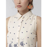Generic Women's Polyester Floral Sleeveless Above Knee Dress (Cream)