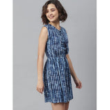 Generic Women's Rayon Tie &amp; Dye Sleeveless Above Knee Dress (Blue)