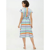 Generic Women's Satin Striped Short Sleeve Knee-Length Dress (Multicolor)