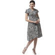 Generic Women's Polyester Animal Print Short Sleeve Knee-Length Dress (Black - White)
