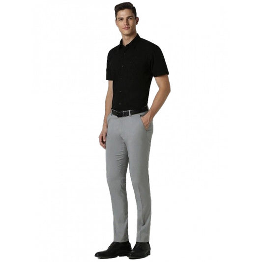 Men's Cotton Blend Solid Half-Sleeve Regular Shirt (Black)