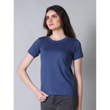 Women's Cotton Blended Solid Round Neck Half Sleeve T-Shirt (Blue)