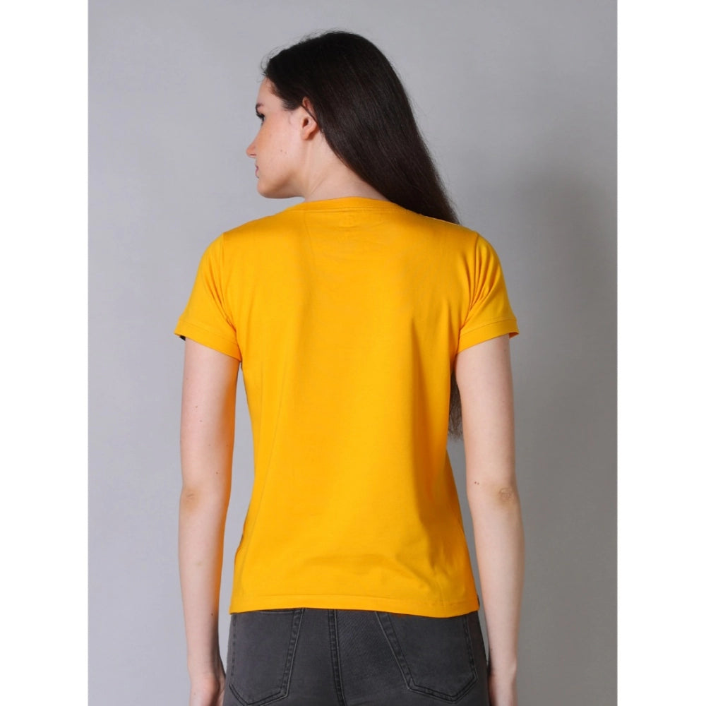 Women's Cotton Blended Solid Round Neck Half Sleeve T-Shirt (Mustard)