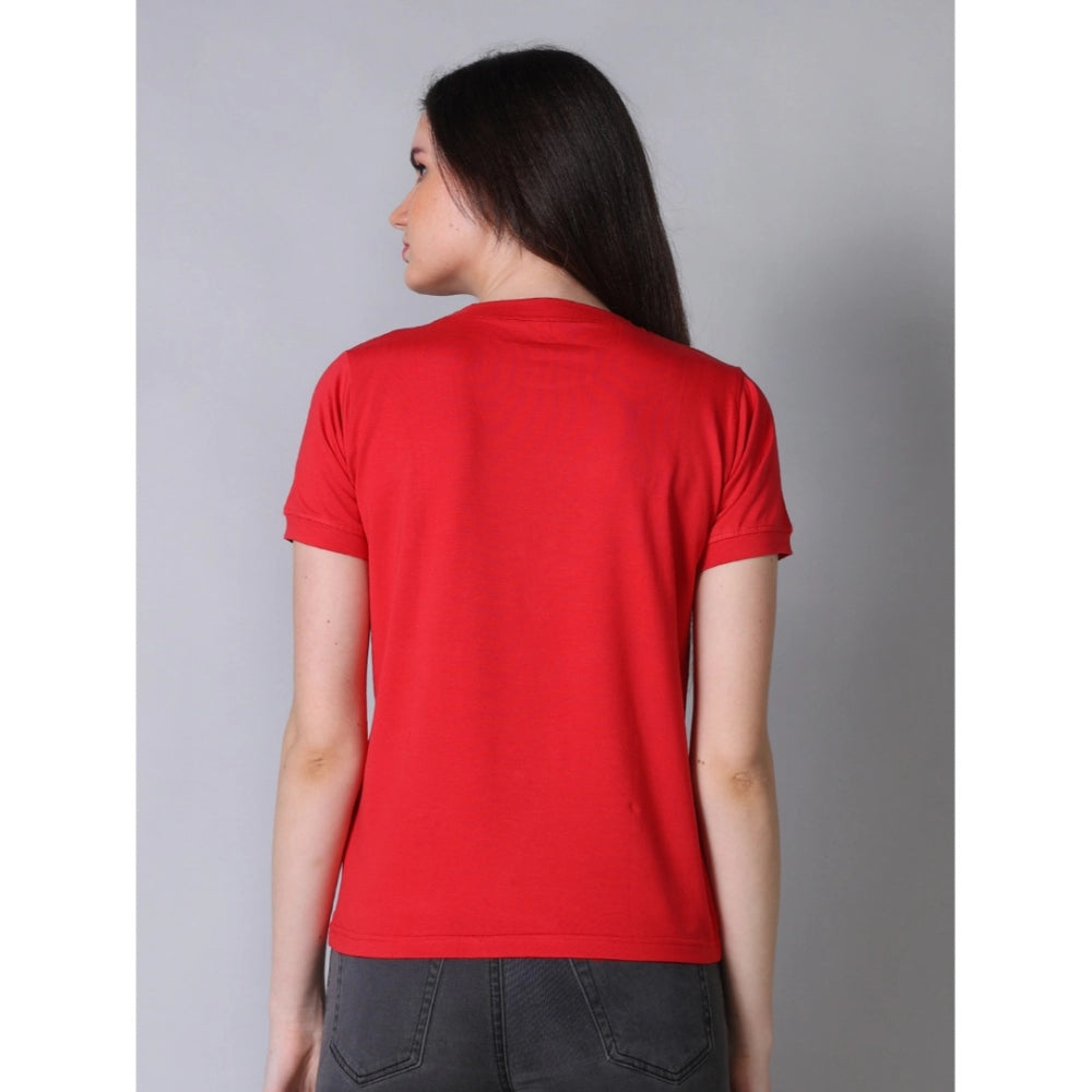 Women's Cotton Blended Solid Round Neck Half Sleeve T-Shirt (Red)