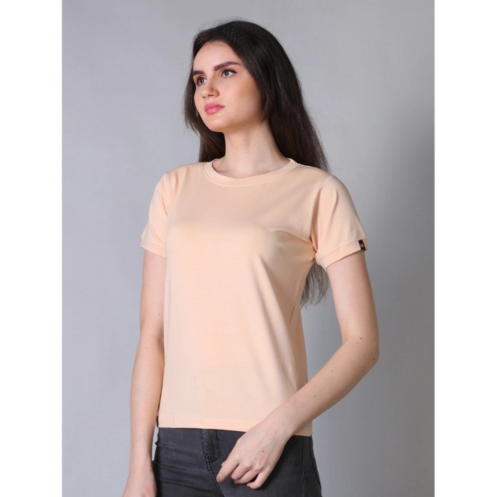 Women's Cotton Blended Solid Round Neck Half Sleeve T-Shirt (Peach)