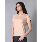 Women's Cotton Blended Solid Round Neck Half Sleeve T-Shirt (Peach)