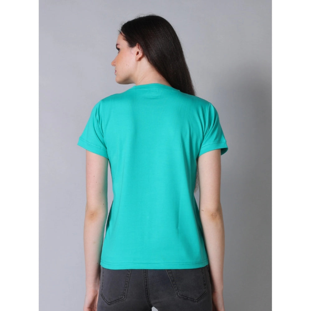 Women's Cotton Blended Solid Round Neck Half Sleeve T-Shirt (Green)