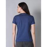 Women's Cotton Blended Solid Round Neck Half Sleeve T-Shirt (Blue)