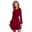 Generic Women's Knitting stretchable Solid Round Neck Full Sleeve Dress (Maroon)