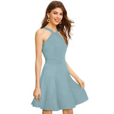 Generic Women's Knitting stretchable Solid Halter Neck Sleeveless Dress (Pista )