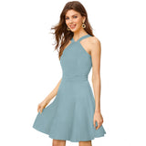 Generic Women's Knitting stretchable Solid Halter Neck Sleeveless Dress (Pista )