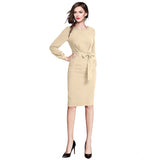 Generic Women's Knitting stretchable Solid Round Neck Full Sleeve Dress (Beige )