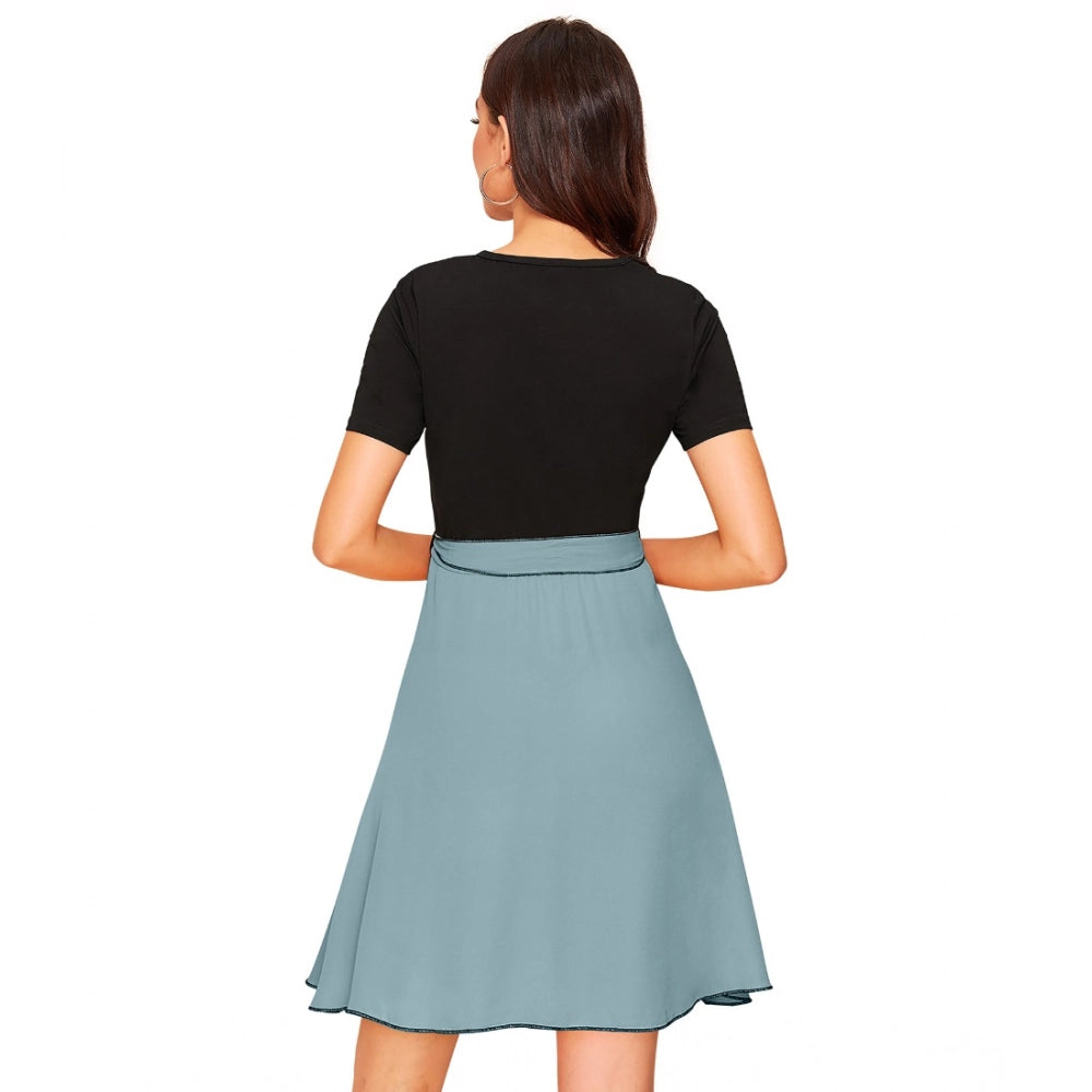 Women's Knitting stretchable Solid Round Neck Cap Sleeve Dress (Pista)