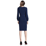 Generic Women's Knitting stretchable Solid Round Neck Full Sleeve Dress (Blue)