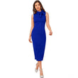 Women's Knitting stretchable Solid Round Neck Sleeveless Dress (Royal Blue)