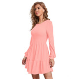 Generic Women's Knitting stretchable Solid Round Neck Full Sleeve Dress (Peach)