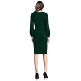 Generic Women's Knitting stretchable Solid Round Neck Full Sleeve Dress (Green)