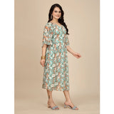 Women's Georgette Printed Round Neck Short Sleeve Dress (Multicolor)