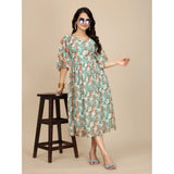 Women's Georgette Printed Round Neck Short Sleeve Dress (Multicolor)
