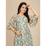 Women's Georgette Printed Round Neck Short Sleeve Dress (Multicolor)