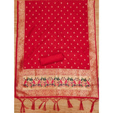 Generic Women's Banarasi Silk Printed Unstitched Salwar Suit Material With Dupatta (Red, 3Mtrs)