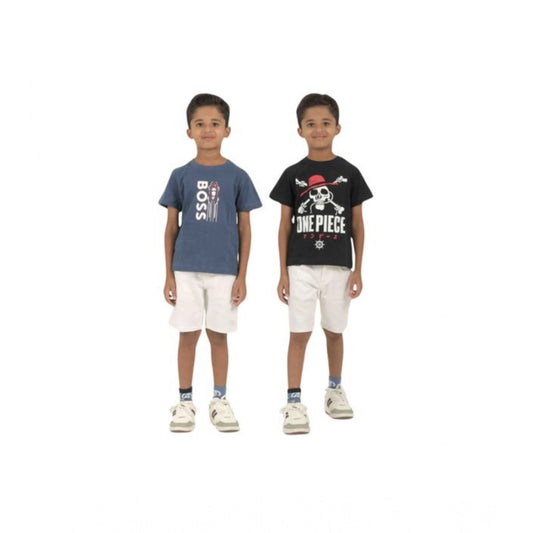 Pack of 2 Boy's Cotton Printed Short Sleeve T-Shirt's (Multicolor)