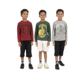 Pack of 3 Boy's Cotton Printed Full Sleeve T-Shirt's (Multicolor)