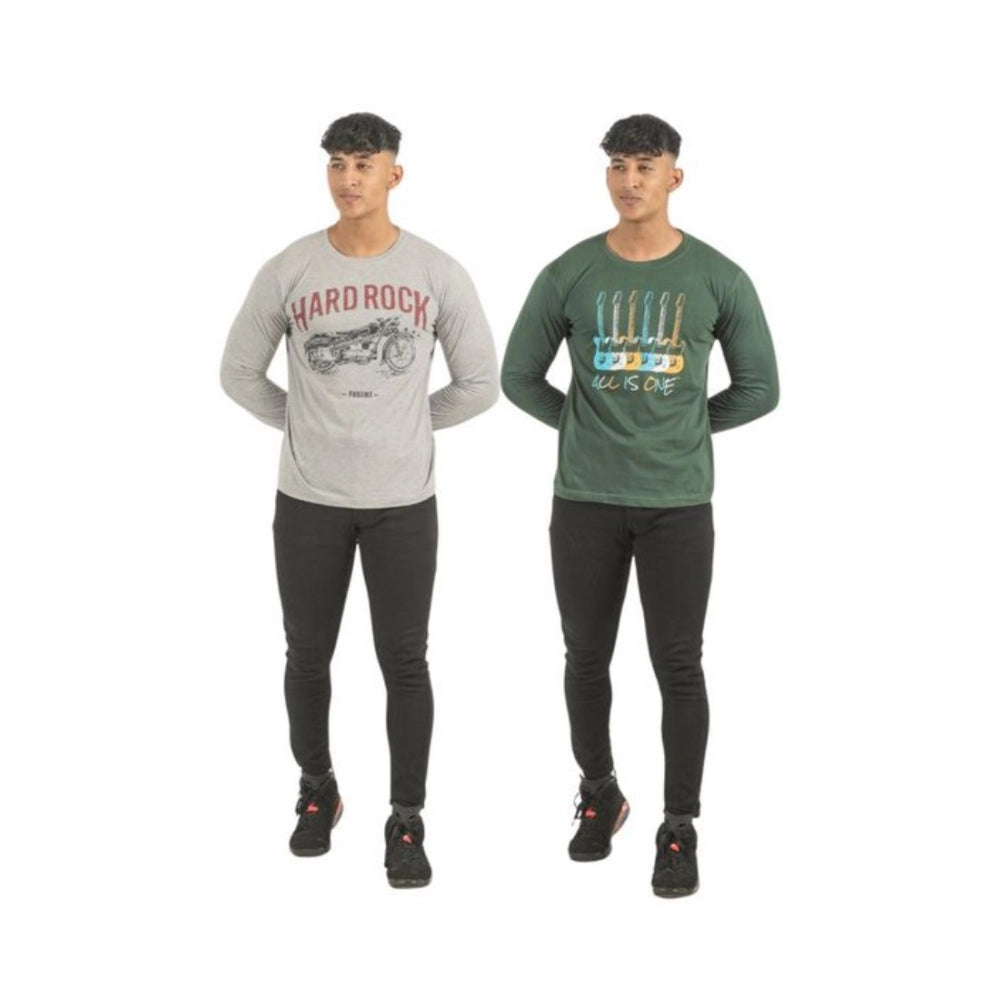 Pack of 2 Men's Casual Cotton Printed Full Sleeve Tshirts (Multicolor)