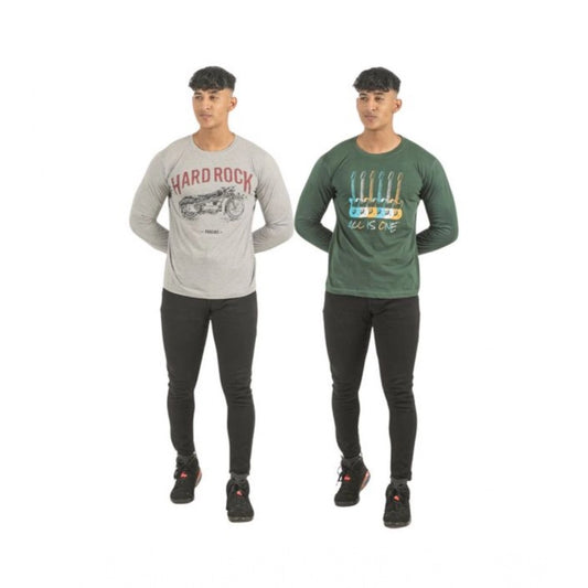 Pack of 2 Men's Casual Cotton Printed Full Sleeve Tshirts (Multicolor)