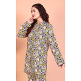 Women's Rayon Printed Mandarin Collar Full Sleeve Co Ord Set (Green)