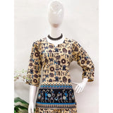 Women's Cotton Jaipuri Printed 3-4th Sleeve Co ord Set (Multicolor)