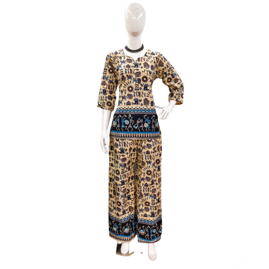 Women's Cotton Jaipuri Printed 3-4th Sleeve Co ord Set (Multicolor)