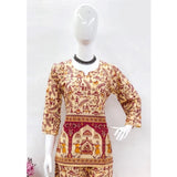Women's Cotton Jaipuri Printed 3-4th Sleeve Co ord Set (Multicolor)