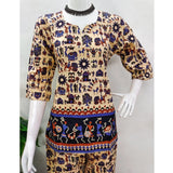 Women's Cotton Jaipuri Printed 3-4th Sleeve Co ord Set (Multicolor)