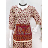 Women's Cotton Jaipuri Printed 3-4th Sleeve Co ord Set (Multicolor)