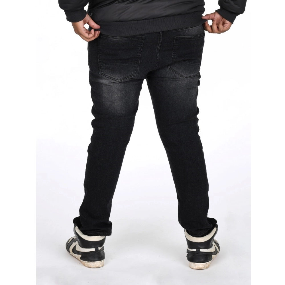 Men's Cotton Blended Solid Plus Size Jeans (Black)