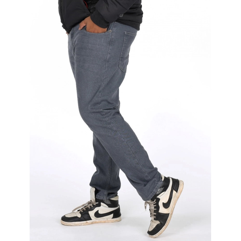 Men's Cotton Blended Solid Plus Size Jeans (Grey)