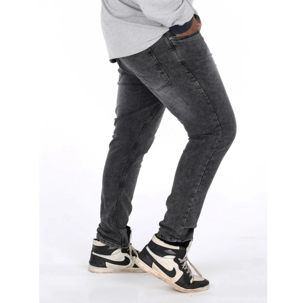 Men's Cotton Blended Solid Plus Size Jeans (Grey)