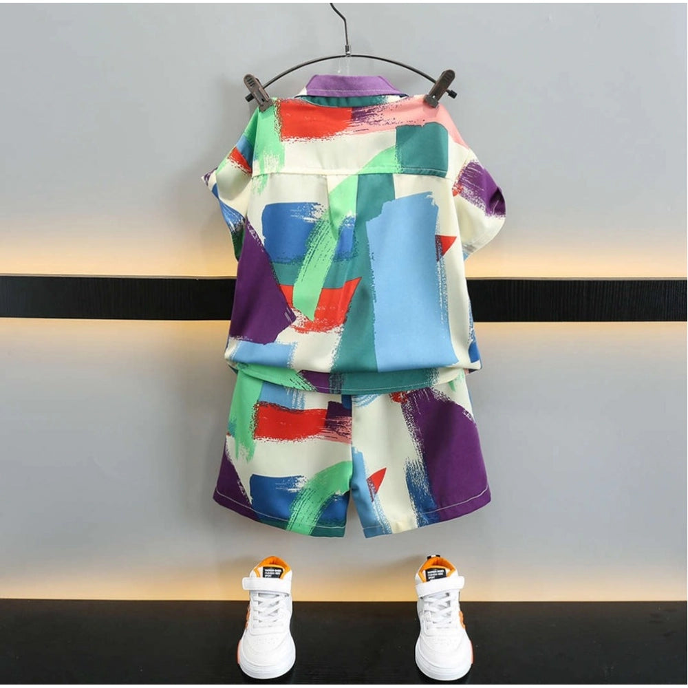 Boy's Lycra Blend Printed Short Sleeve Shirt and Shorts Set (MultiColor)