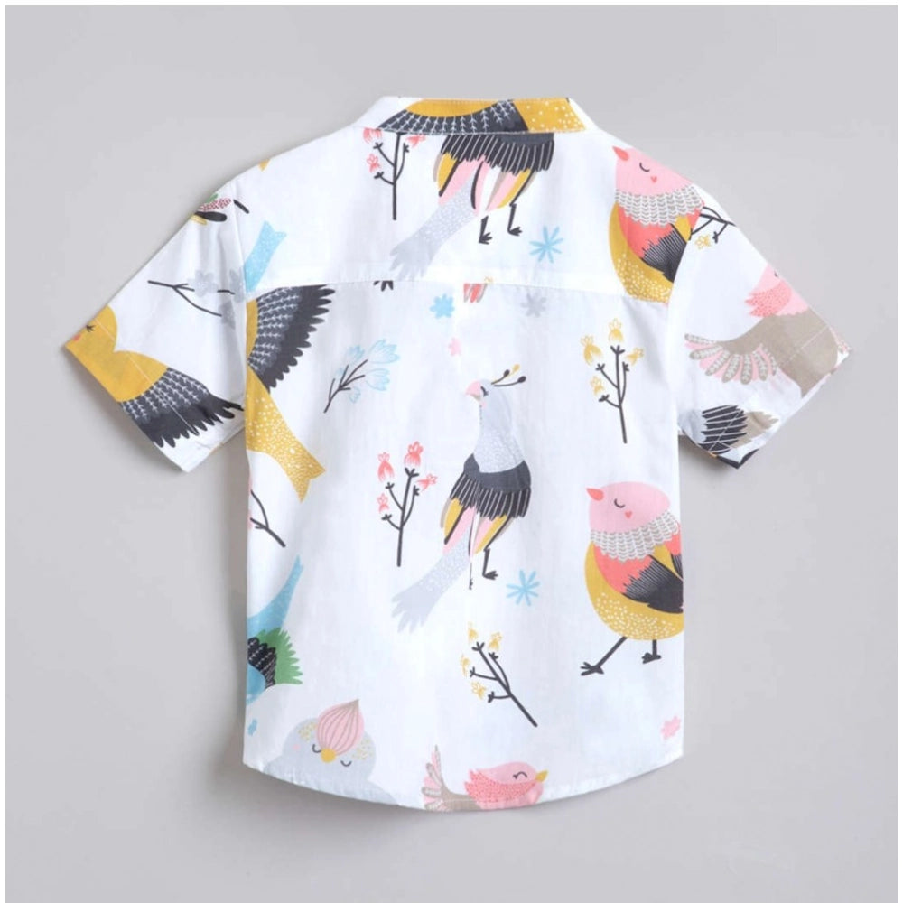 Boy's Cotton Blend Printed Short Sleeve Shirt and Shorts Set (White)