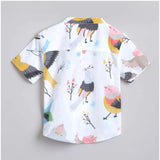 Boy's Cotton Blend Printed Short Sleeve Shirt and Shorts Set (White)