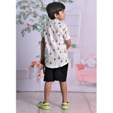 Boy's Cotton Blend Printed Short Sleeve Shirt and Shorts Set (White)