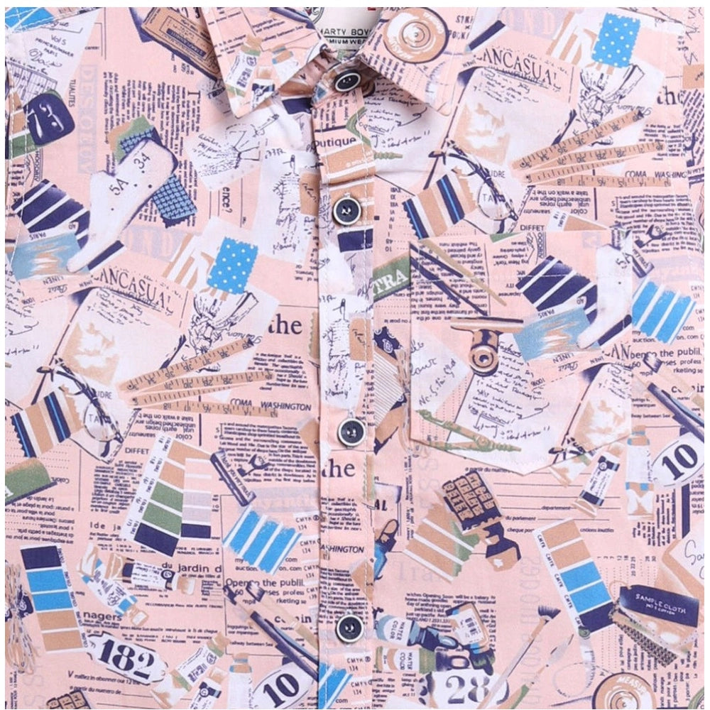Boy's Cotton Blend Printed Short Sleeve Shirt (MultiColor)