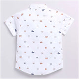 Boy's Cotton Blend Printed Short Sleeve Shirt (White)